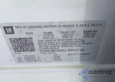 2020 Chevrolet Blazer Fwd 2Lt from USA, damaged, VIN 3GNKBCRS1LS669214